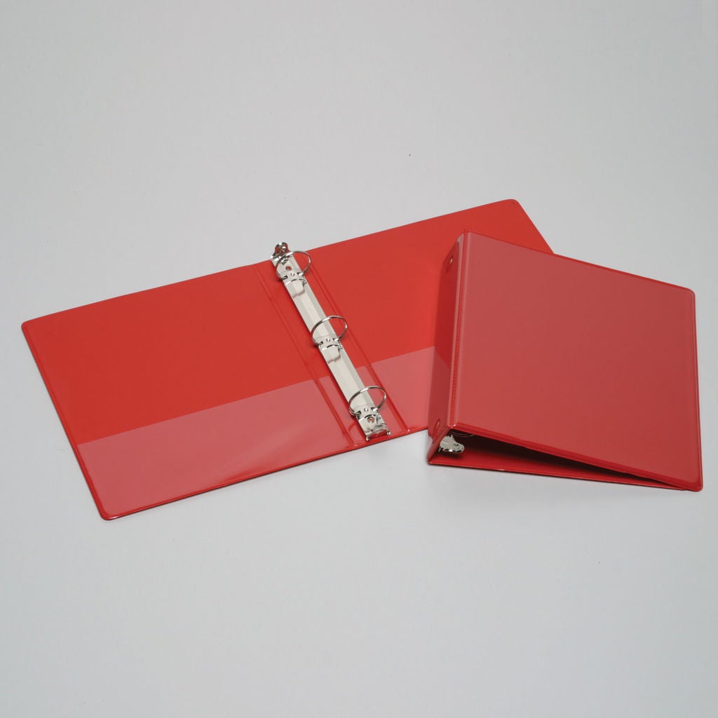3RING BINDER WITH CLEAR OVERLAY 1 1/2 INCH RED