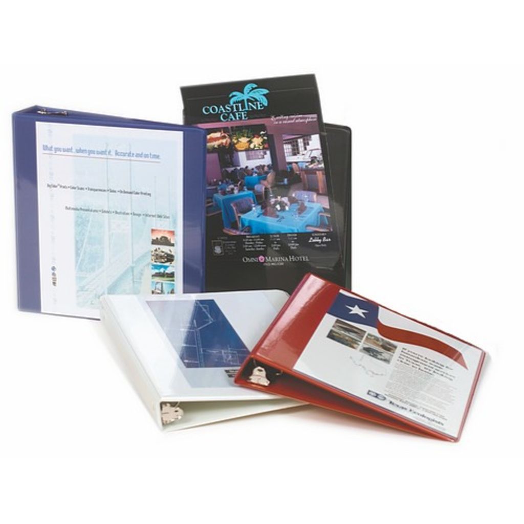 BINDER, SLANT D RING, CLEAR OVERLAY, POCKETS, RED, 1 1/2 CAPACITY, LETTER SIZE