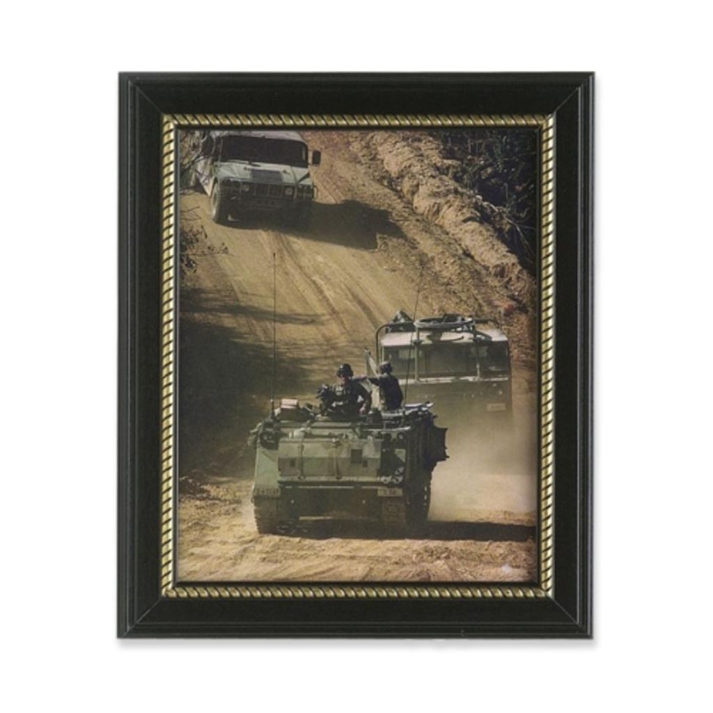 Attractive picture frame has a stain finished hardwood molding with embossed rope design on the inside. Black 81/2 x 11 U.S. Army