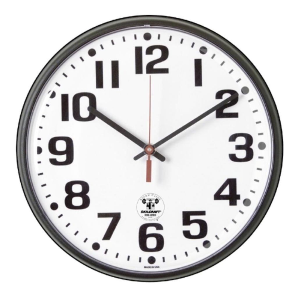 ATOMIC SLIMLINE WALL CLOCK BLACK CASE, WHITE FACE, 12 IN DIAMETER