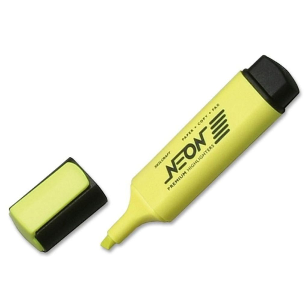 FLUORESCENT FLAT HIGHLIGHTER, CHISEL TIP, YELLOW