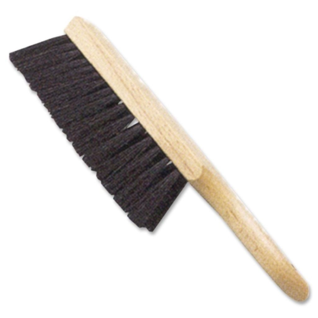 THIS COUNTER AND WORKBENCH DUSTING BRUSH FEATURES 31/4LONG, 50 PERCENT HORSEHAIR BRISTLES AND 50 PERCENT POLYSTYRENE OR TAMPICO BRISTLES AND MEASURES 8 X 13/4.