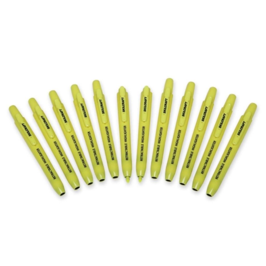 RETRACTABLE CHISEL TIP HIGHLIGHTER YELLOW,12 PACK