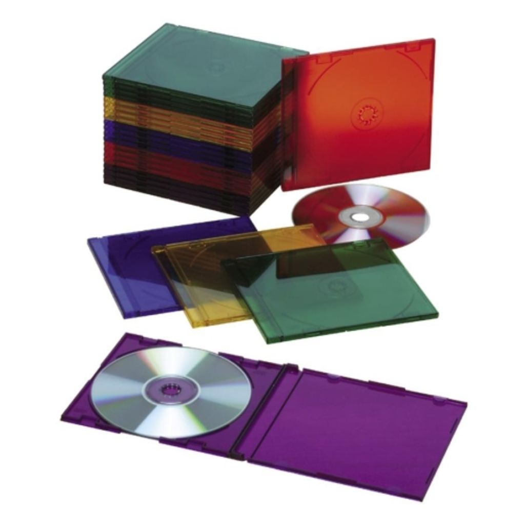 SLIM CD CASE RED, BLUE, YELLOW, GREEN AND PURPLE,25 ASSORTED COLOR PACK
