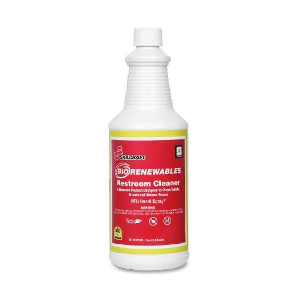 BioRenewables Restroom Cleaner is designed to clean toilets, urinals, and shower rooms. Mild citrus fragrance. Blue 32Ounce Restroom Cleaner