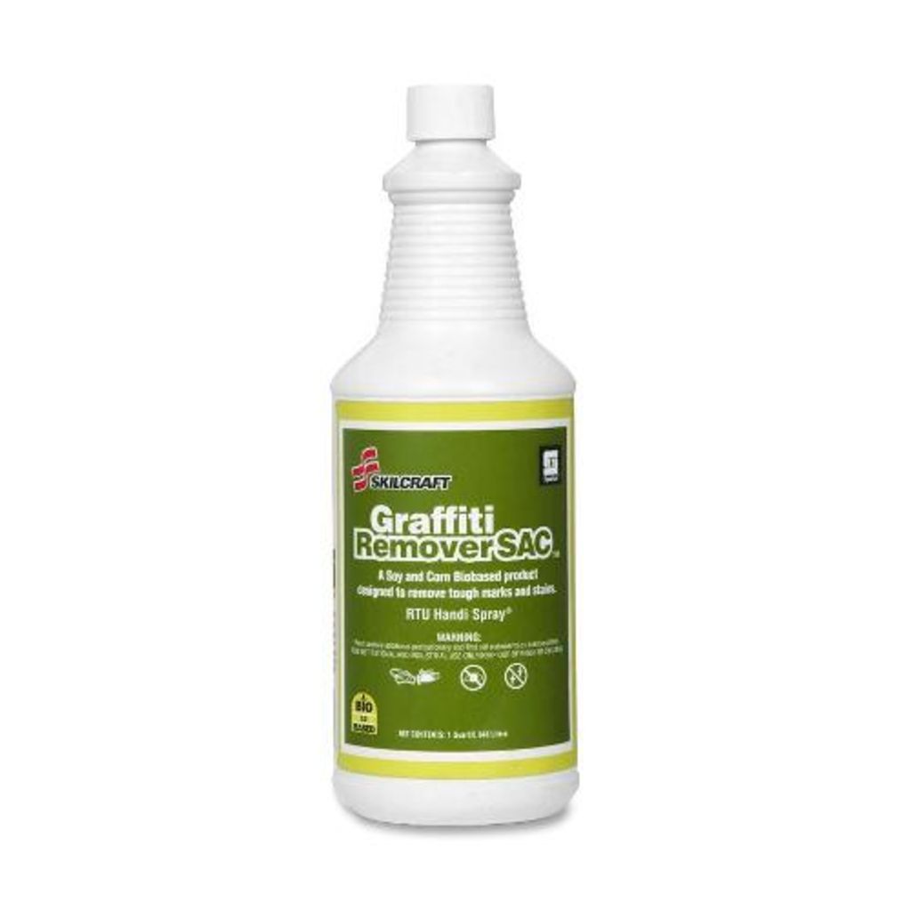 BioRenewables Graffiti Remover SAC is a readytouse product that removes the typical graffiti markings and also takes away scuff marks, waxy residue and adhesive with ease. Yellow 32Ounce Graffiti Remover