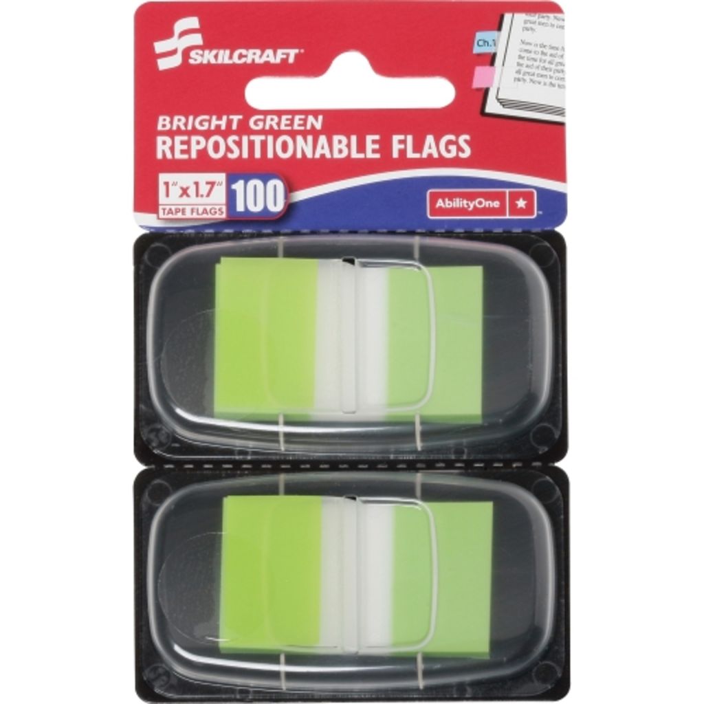 SELFSTICK FLAG, 1X1.75, BRIGHT GREEN, 2 DISPENSERS, 50 PER DISPENSER