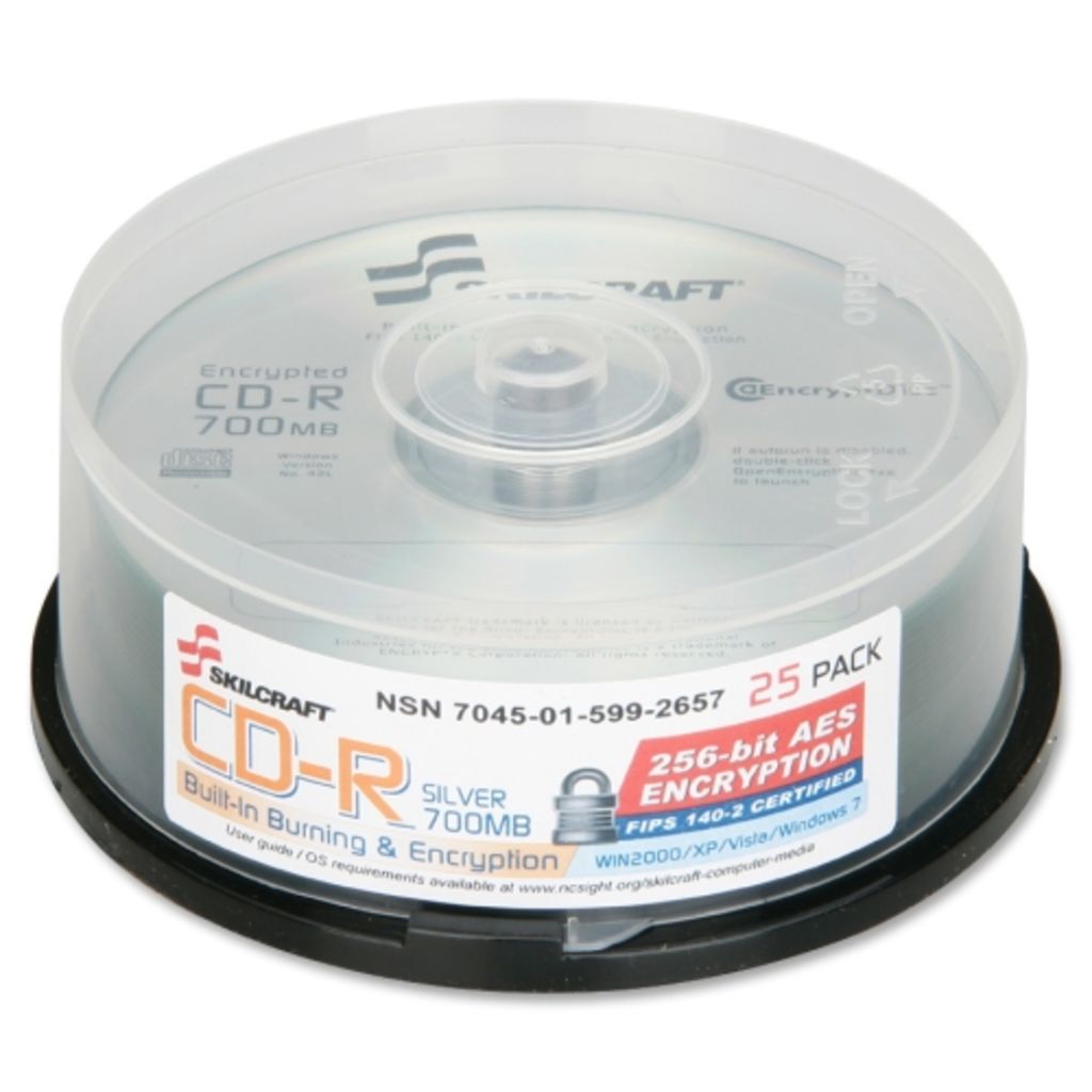 ENCRYPTED COMPACT DISC, RECORDABLE, 25 CDS ON SPINDLE, SILVER