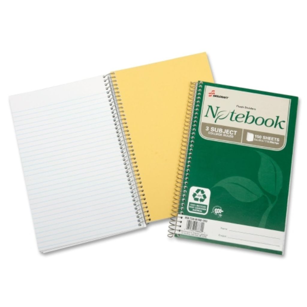 NOTEBOOK, SPIRAL BOUND, 100% PCW, 6X9 1/2, 150 SHEETS, COLLEGE RULE, WHITE