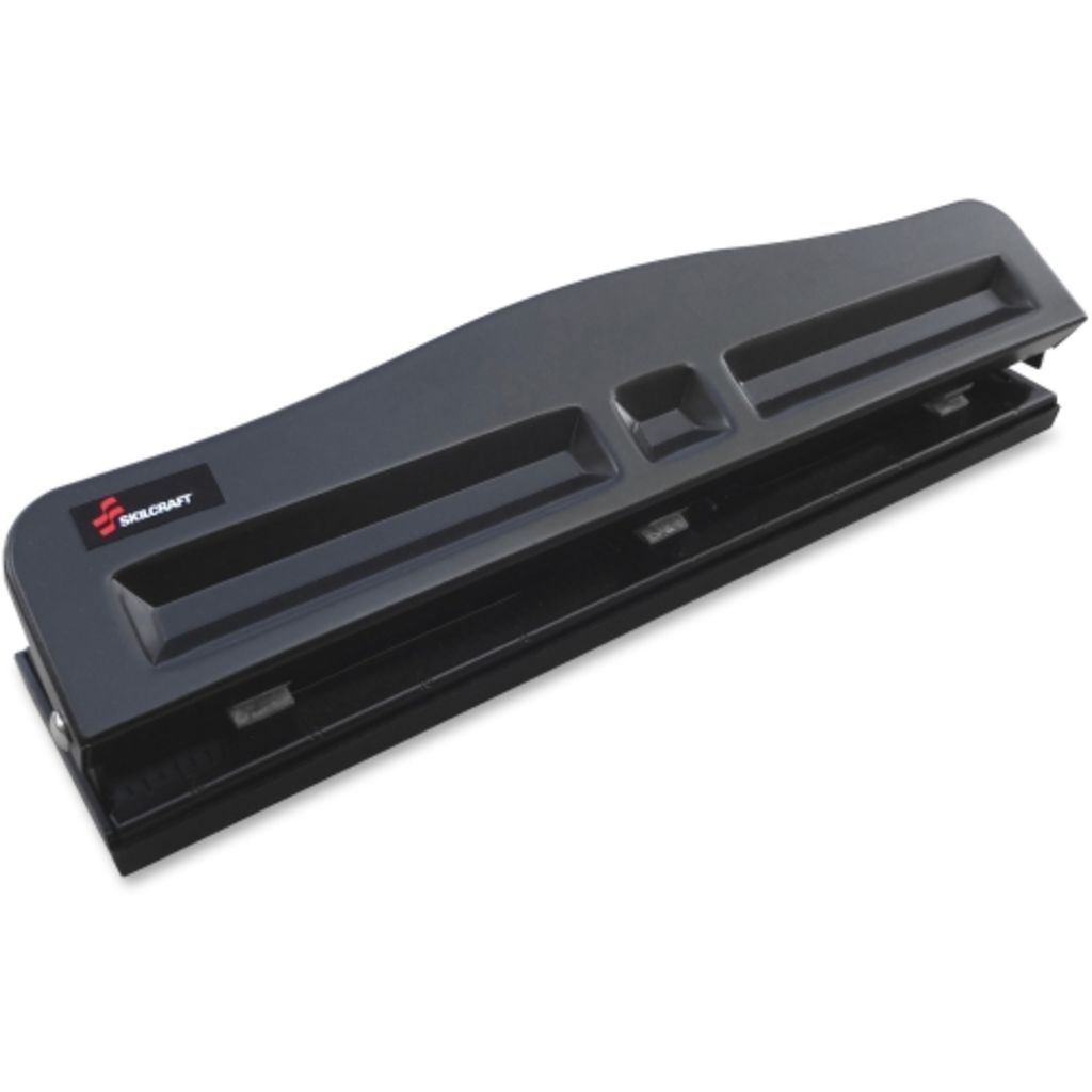 Fully adjustable punch heads for flexible, multipurpose punchingDrills three 9/32 holes in up to 8 sheets of paperMeasuring guide ensures precise paper placementRemovable chip tray for easy chip removalMetal construction; lightduty