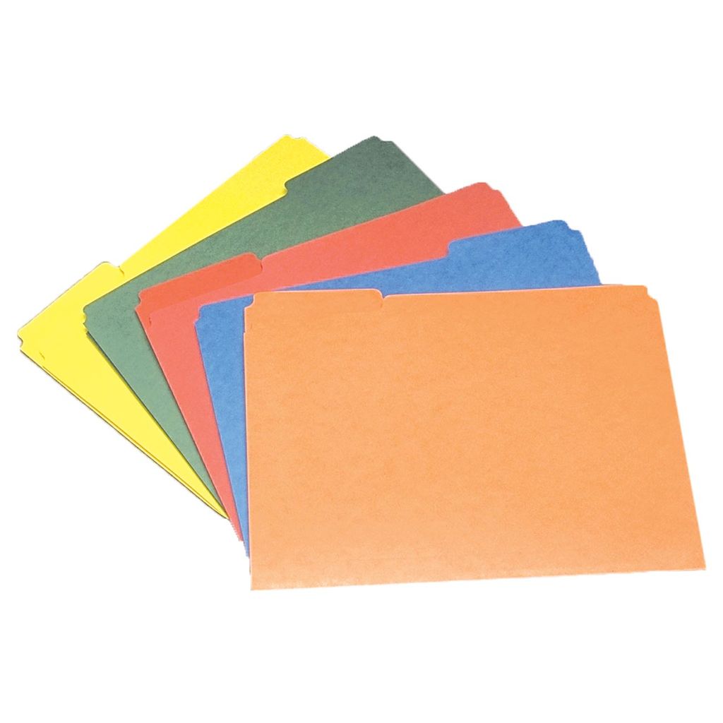KRAFT INNER FILE FOLDER LETTER, 1/3 CUT, YELLOW, BLUE, GREEN & ORANGE
