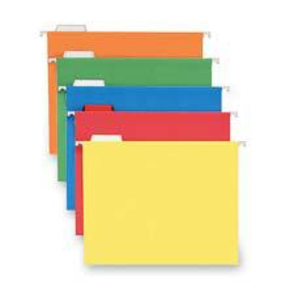 HANGING COLORED FILE FOLDERS ASSORTED, LETTER SIZE, 25/BOX