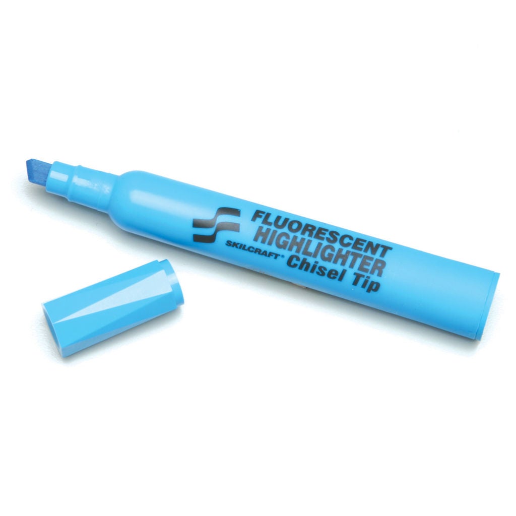FLUORESCENT HIGHLIGHTER JUMBO SIZE, BLUE INK, 12/BOX
