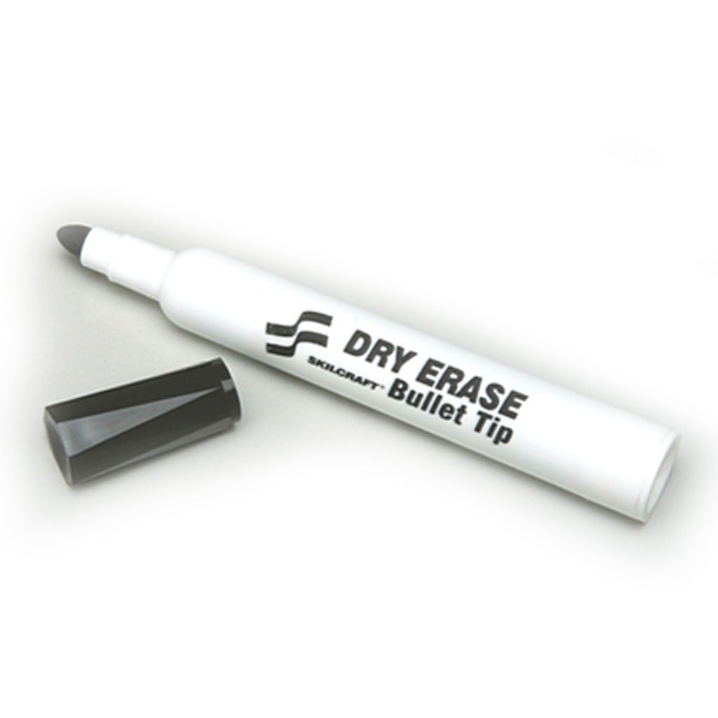 DRY ERASE MARKER BULLET TIP, BLACK, 12 MARKERS
