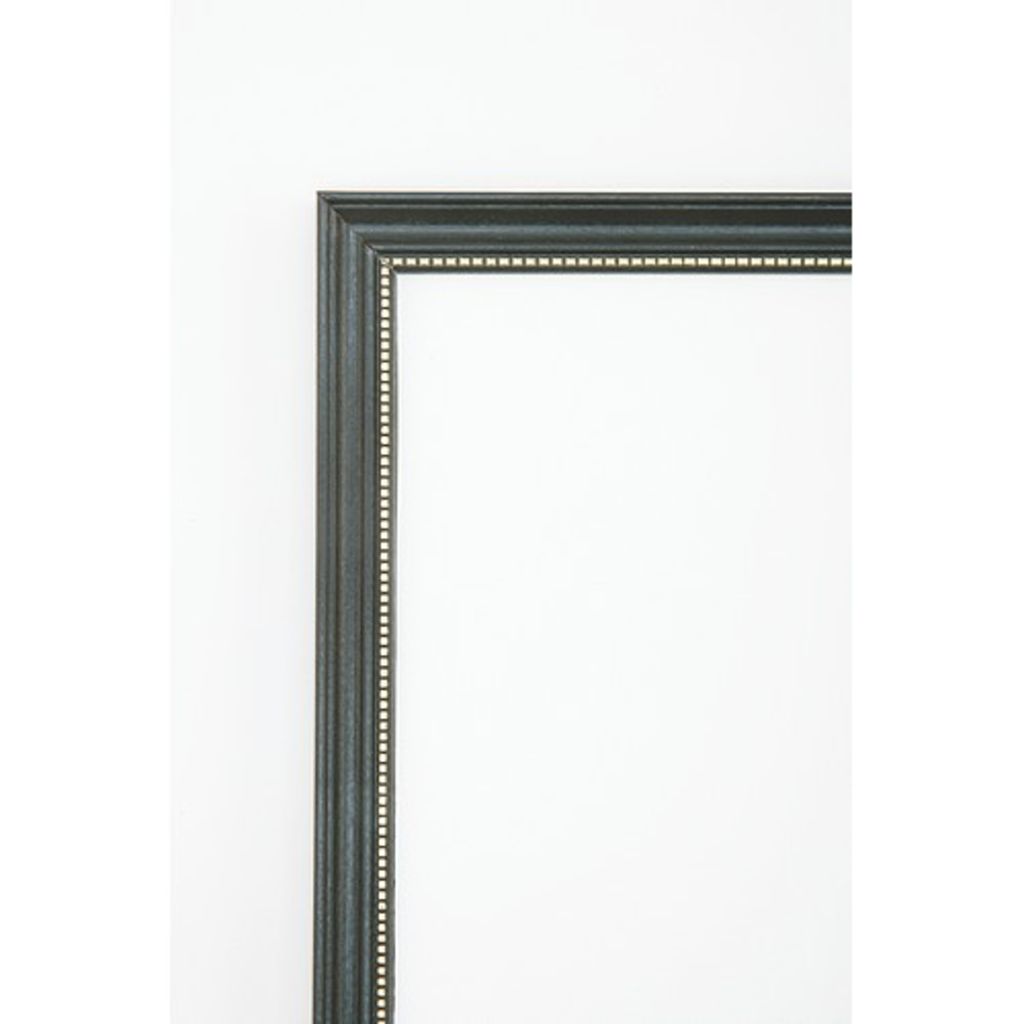 Hardwood finished frames with gold beaded molding measuring 3/4 wide. Black 8 x 10