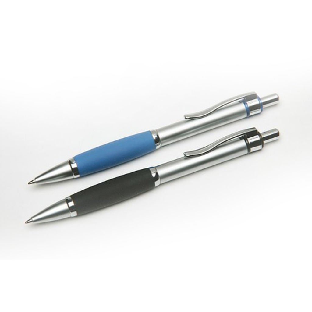 CUSHION GRIP BALLPOINT PEN WITH METAL BARREL BLUE, FINE POINT, LVX INK