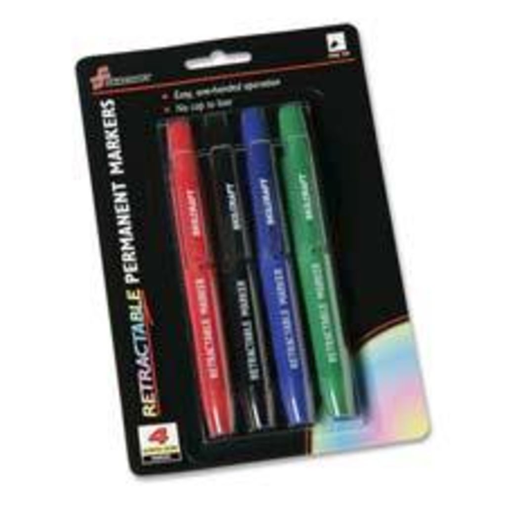 RETRACTABLE PERMANENT MARKER BLACK, BLUE, RED AND GREEN INK,FINE POINT, 4 COLOR