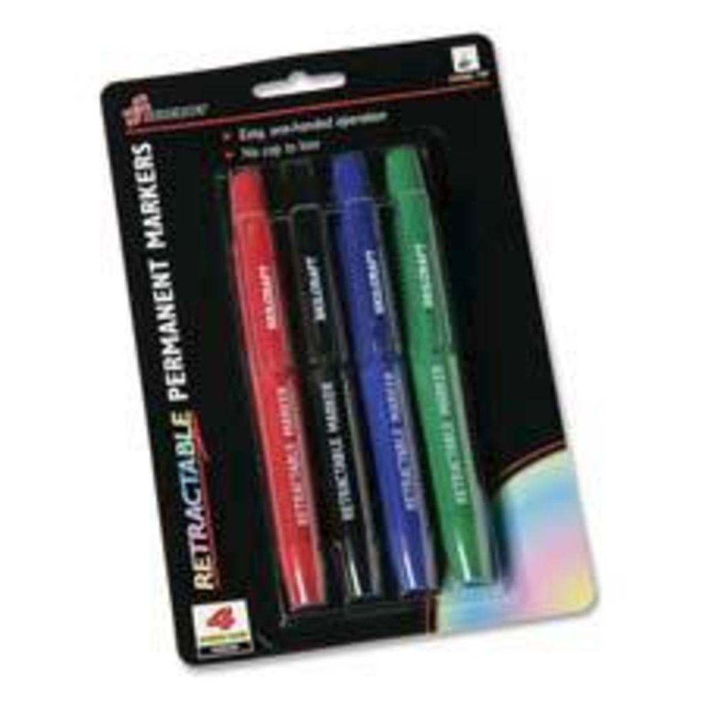 RETRACTABLE PERMANENT MARKER BLACK, BLUE, RED AND GREEN INK,CHISEL TIP, 4 COLOR