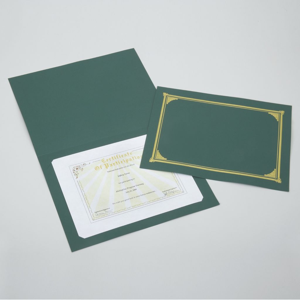 CERTIFICATE HOLDERS GOLDFOILED DESIGN GREEN