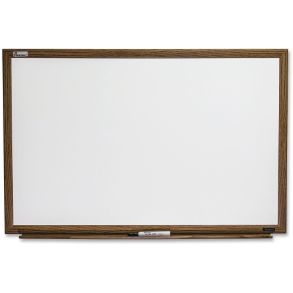 DRY ERASE WHITE BOARD, MELAMINE SURFACE, OAK FINISH, 36 X 24