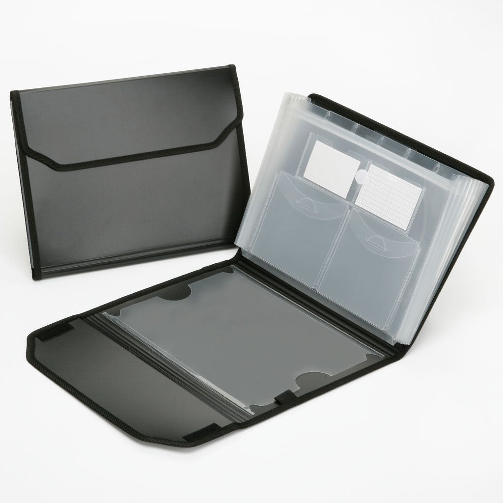 FILE FOLDER, EXPANDING, 7 TAB WITH POCKETS, FLAP AND CORD CLOSURE, POLYPROPYLENE, BLACK