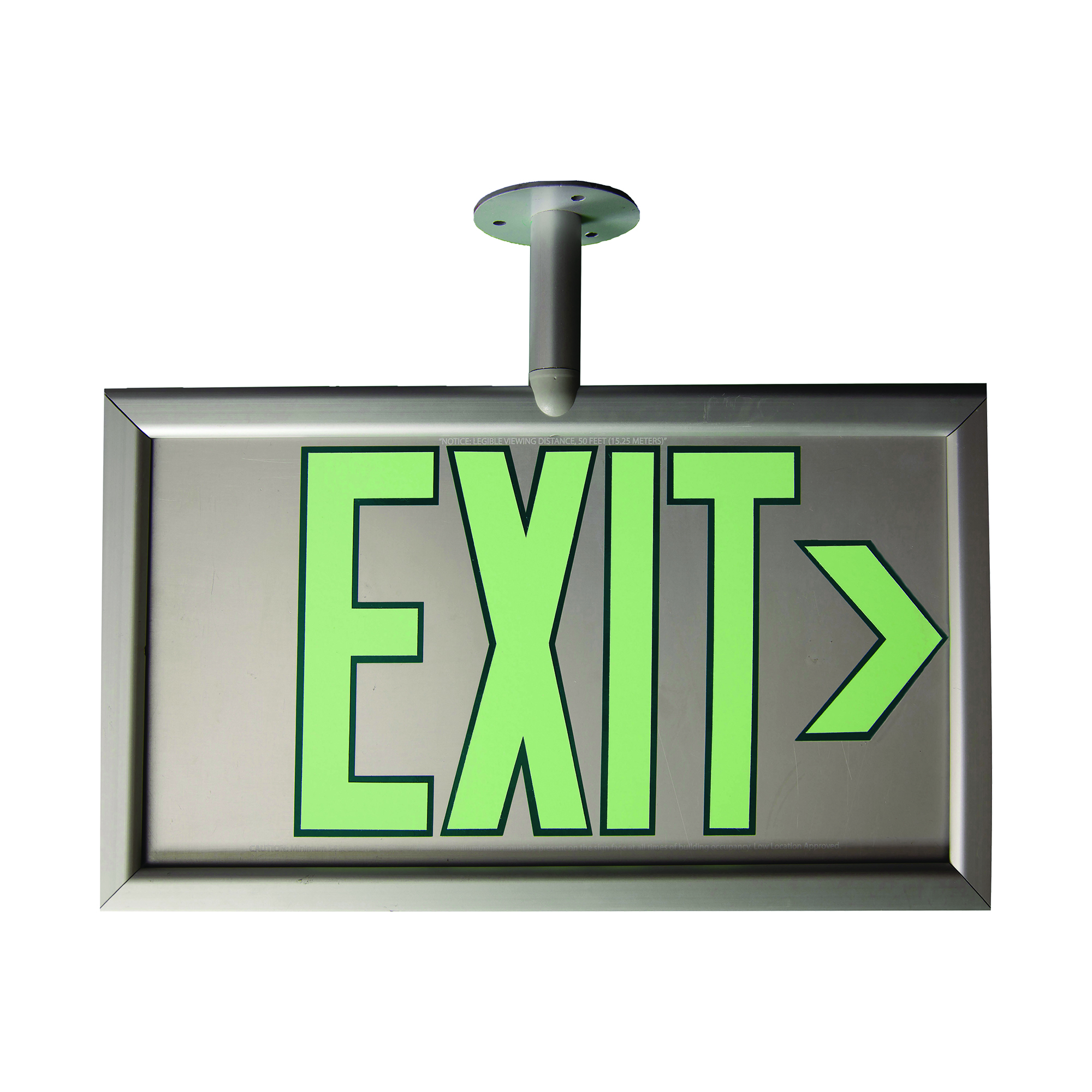 TwoSided Exit Sign, Silver with Photoluminescent letters and Silver Frame, Post Mount