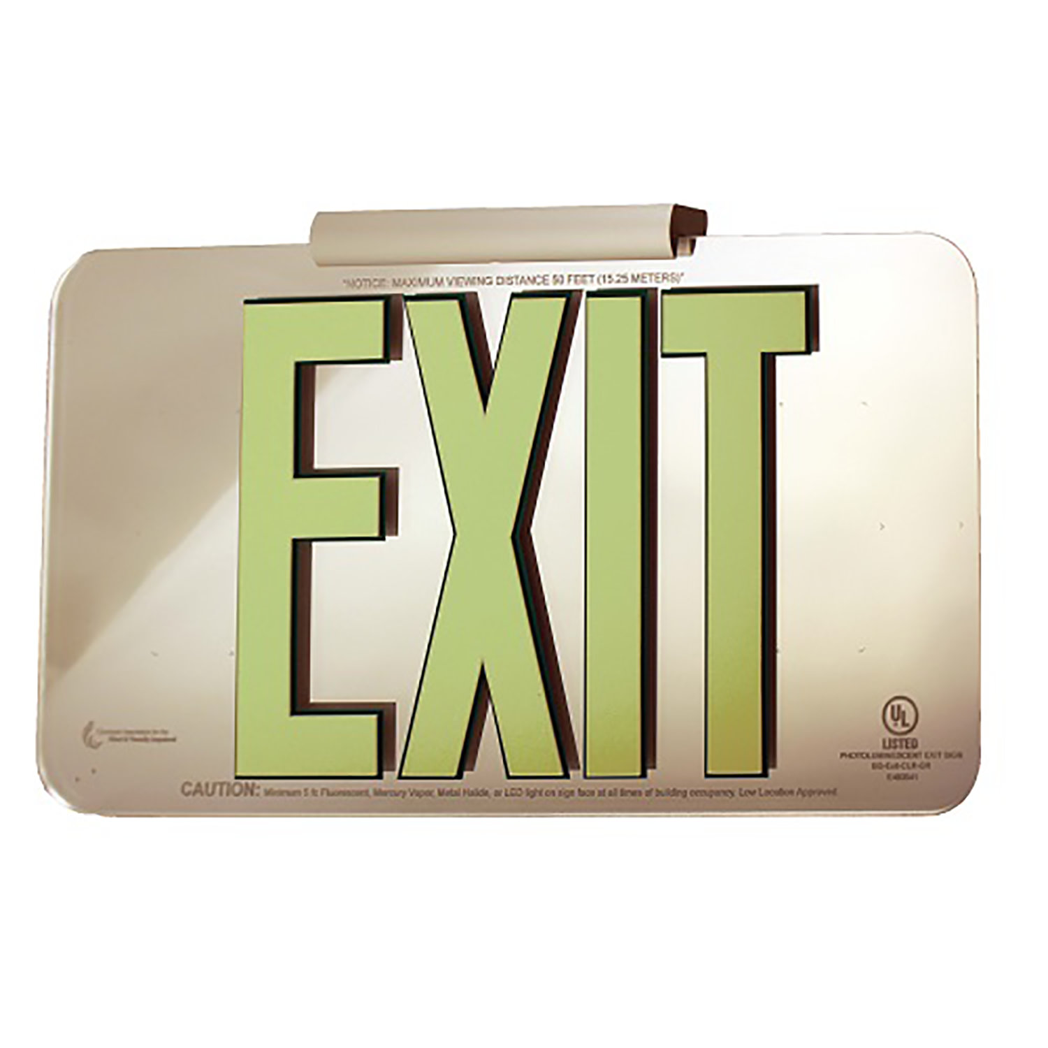 Photoluminescent Exit Sign  One Sided  w/Mount Bracket  153/4 x 85/8  Mirrored Lucite 153/4 x 85/8  Exit Sign