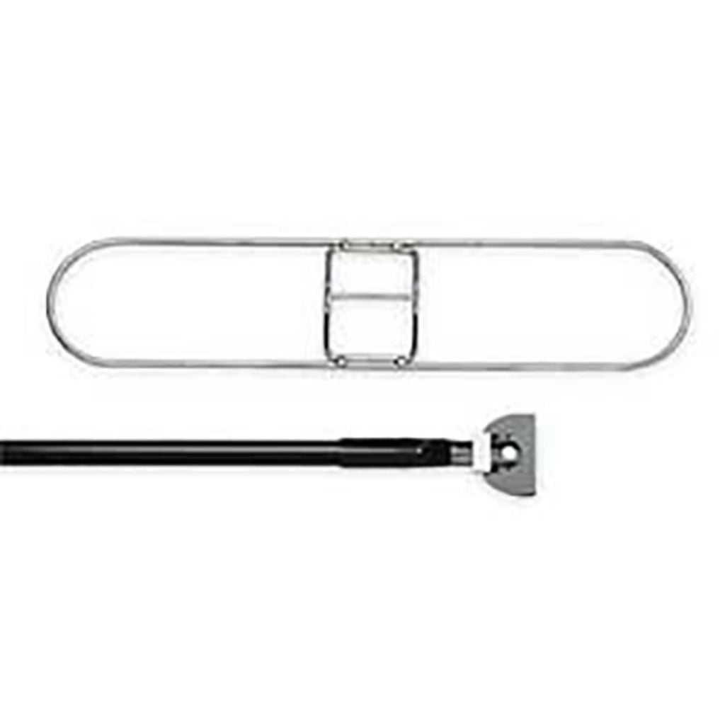 VINYLCOATED, TUBULAR STEEL DUST MOP HANDLE ATTACHED TO A DUST MOP FRAME.