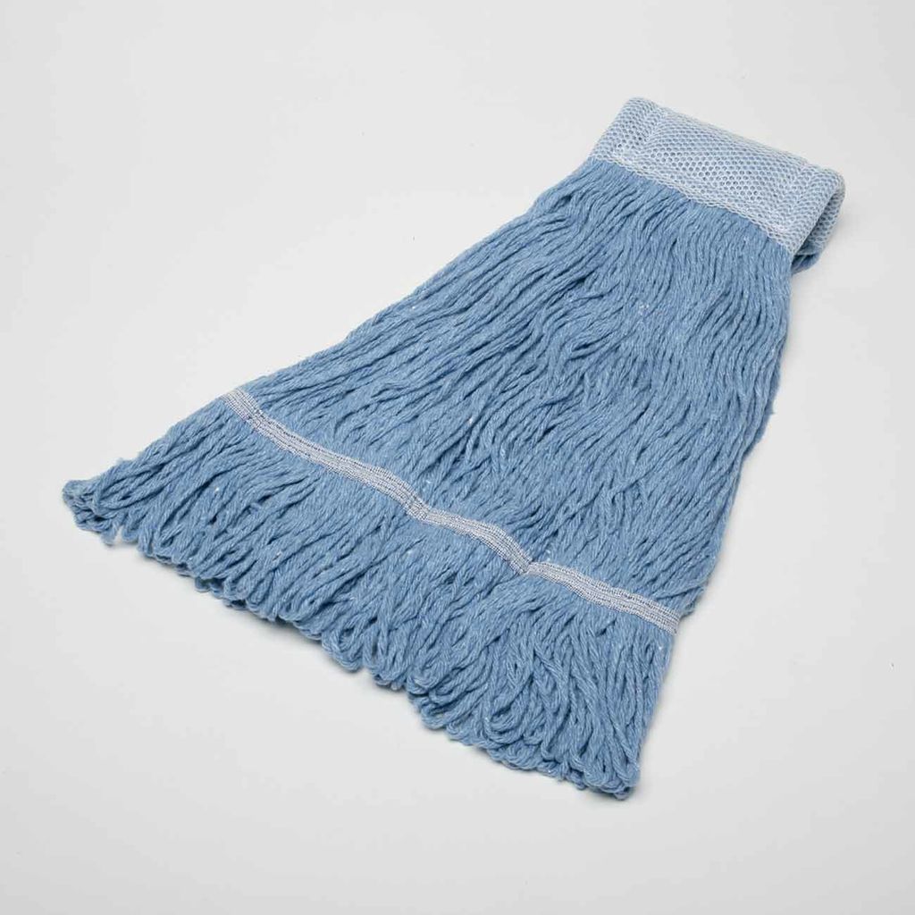 Premium antimicrobial mop head offers superior wear, absorbency, performance.  Blue 24Ounce LoopedEnd