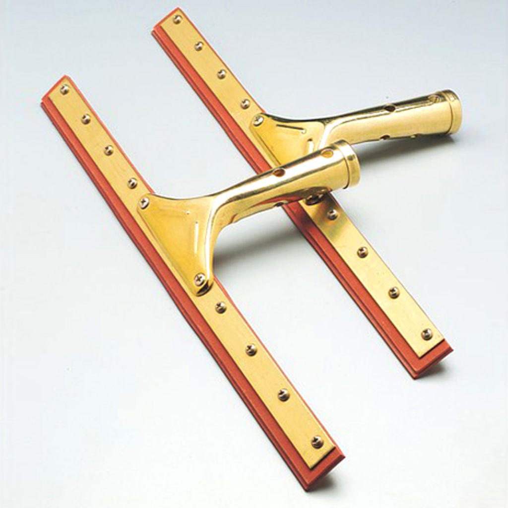 WIPE WINDOWS CLEAN WITH THIS EFFICIENT SQUEEGEE THAT HAS A 1 DIAMETER SOCKET FOR MOUNTING HANDLE (NOT INCLUDED). FEATURES A DOUBLE REPLACEMENT RUBBER BLADE SET IN A TWOPIECE BRASS FRAME. USE WITH WOODEN UTILITY HANDLE, NSN 7920001775106.