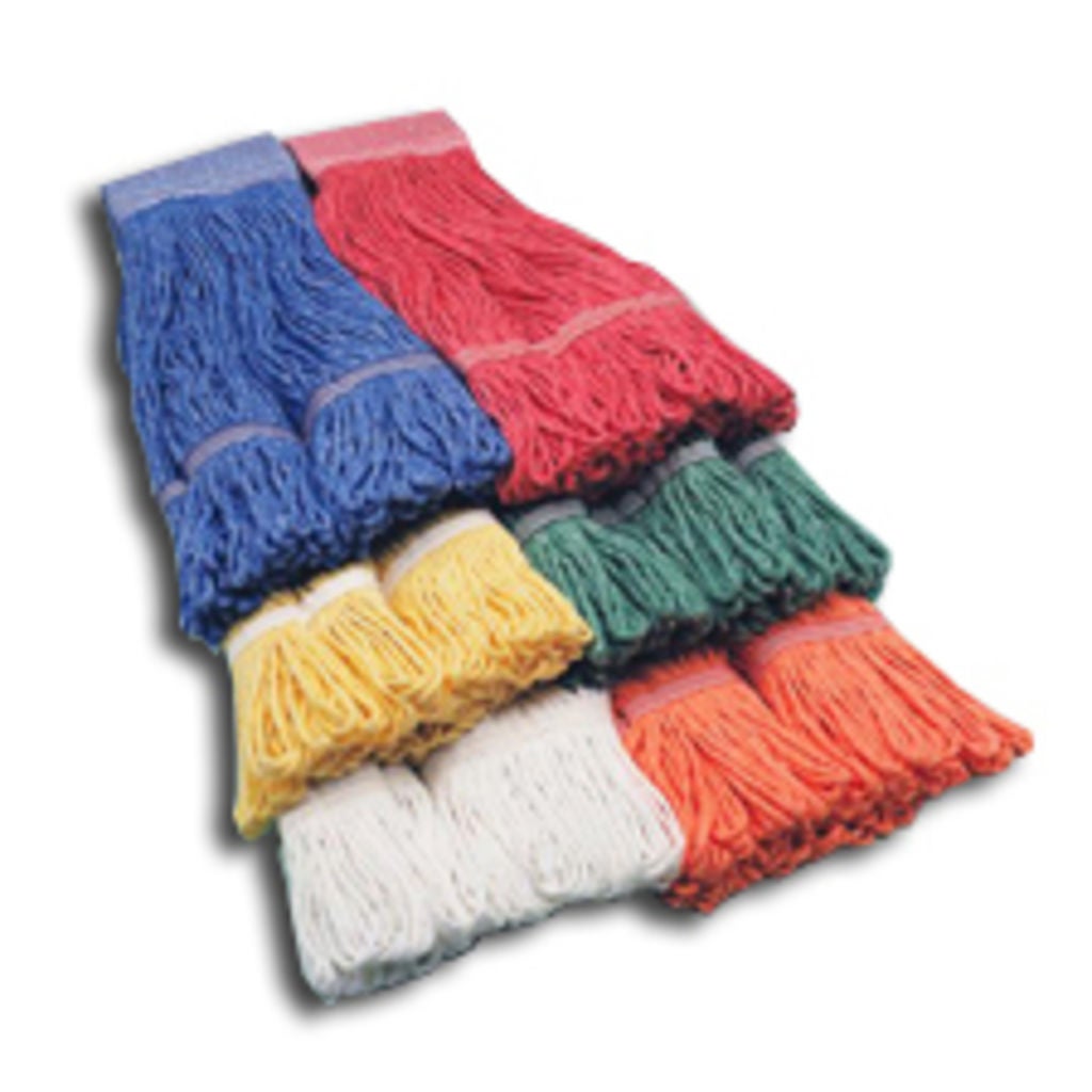 Premium antimicrobial mop head offers superior wear, absorbency, performance.  Blue 16Ounce LoopedEnd