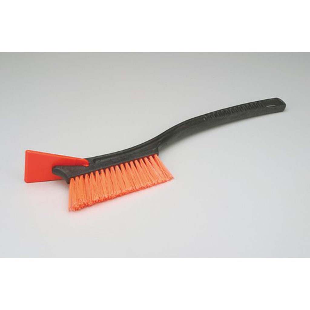 CLEAR AWAY SNOW AND ICE WITH THIS SCRAPER/SNOW BRUSH COMBINATION. BRUSH HAS 2 ORANGE BRISTLES WITH A 19 1/4 BLACK PLASTIC HANDLE..191/4 IN. HANDLE, 2INCH BRISTLES