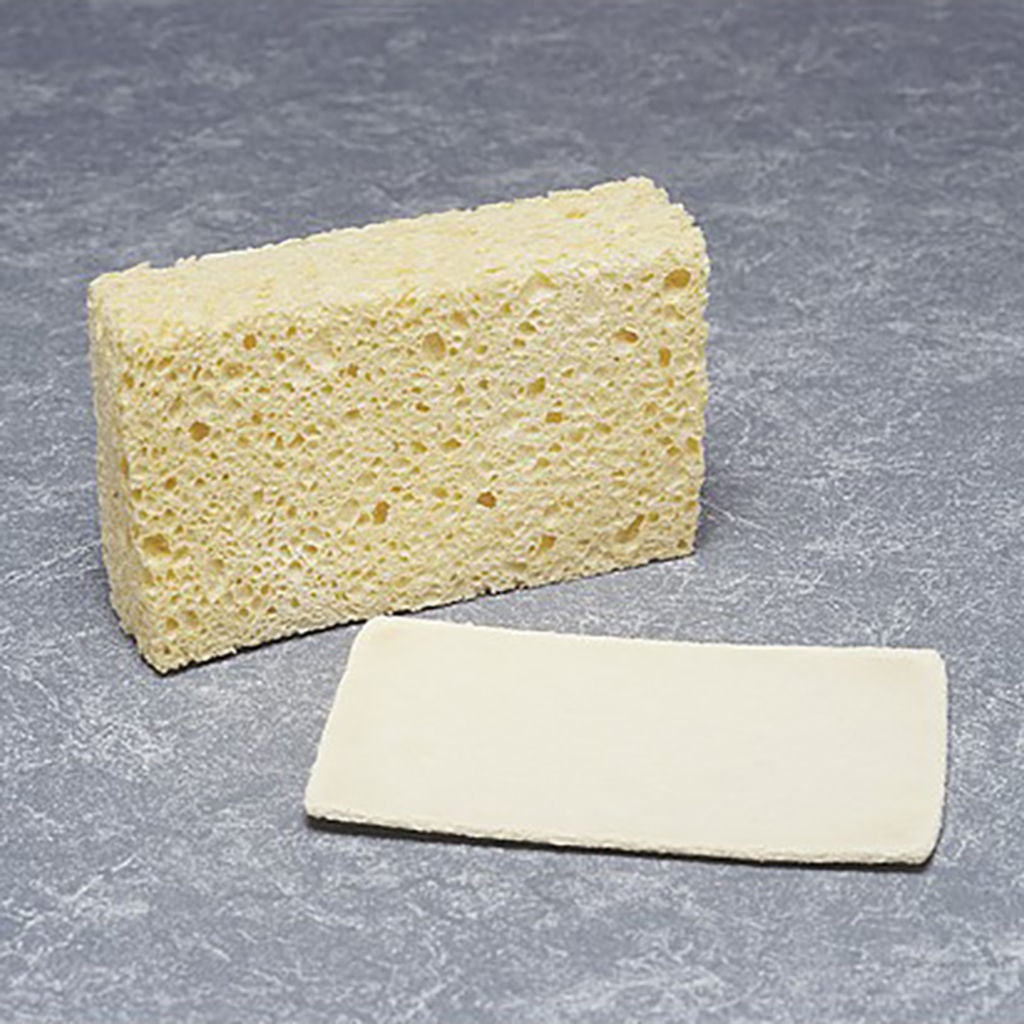 Durable and absorbent sponge is for use with commercial detergents, soaps and cleaning agents.  Natural 35/8 x13/4 x53/4 Compressed