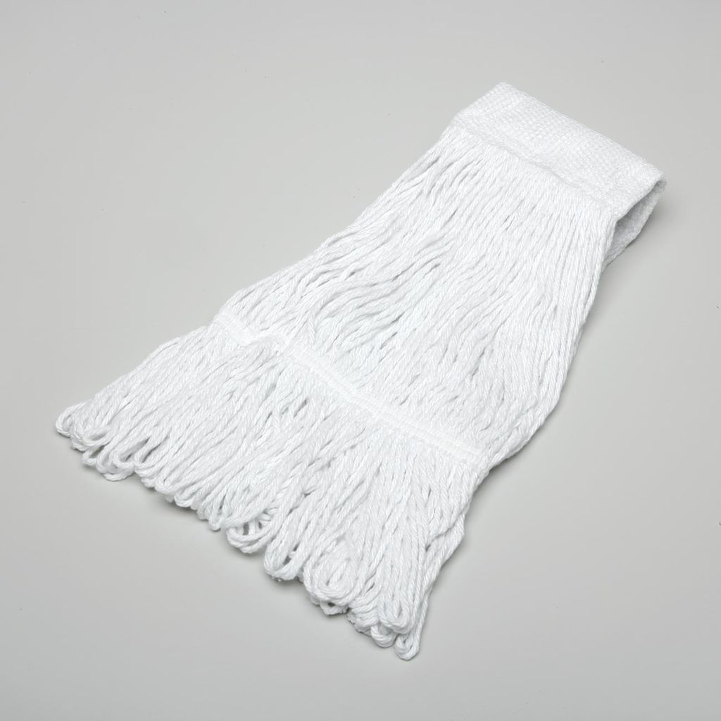 Premium antimicrobial mop head offers superior wear, absorbency, performance.  White 16Ounce LoopedEnd