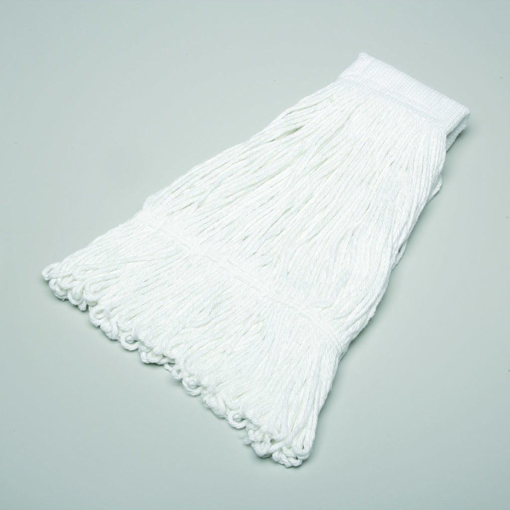 FINISHING MOP IS 4PLY WITH 40% RAYON AND 60% POLYESTER BLEND YARN. DESIGNED FOR SPREADING FLOOR FINISH. HAS LOOPEDEND CONSTRUCTION WITH PRESHRUNK TAIL BANDS AND 5 1/2 MESH HEADBAND WHICH ALLOWS MOP HEAD TO BE LAUNDERED.