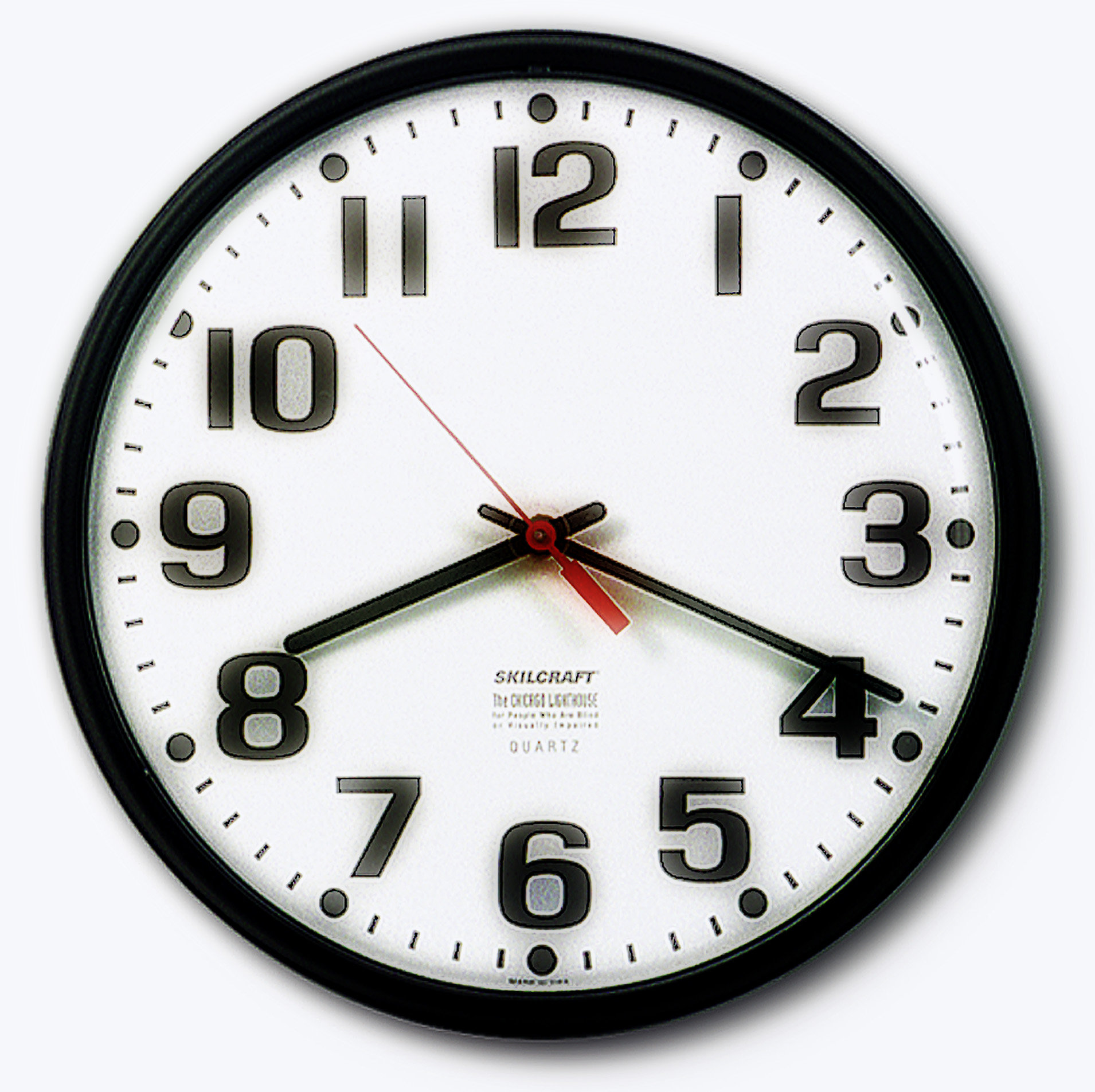 Quartz Wall Clock  Battery Operated   Slimline Plastic Frame  9.25 Diameter  Black Case/White Face 9.25 Diameter Black