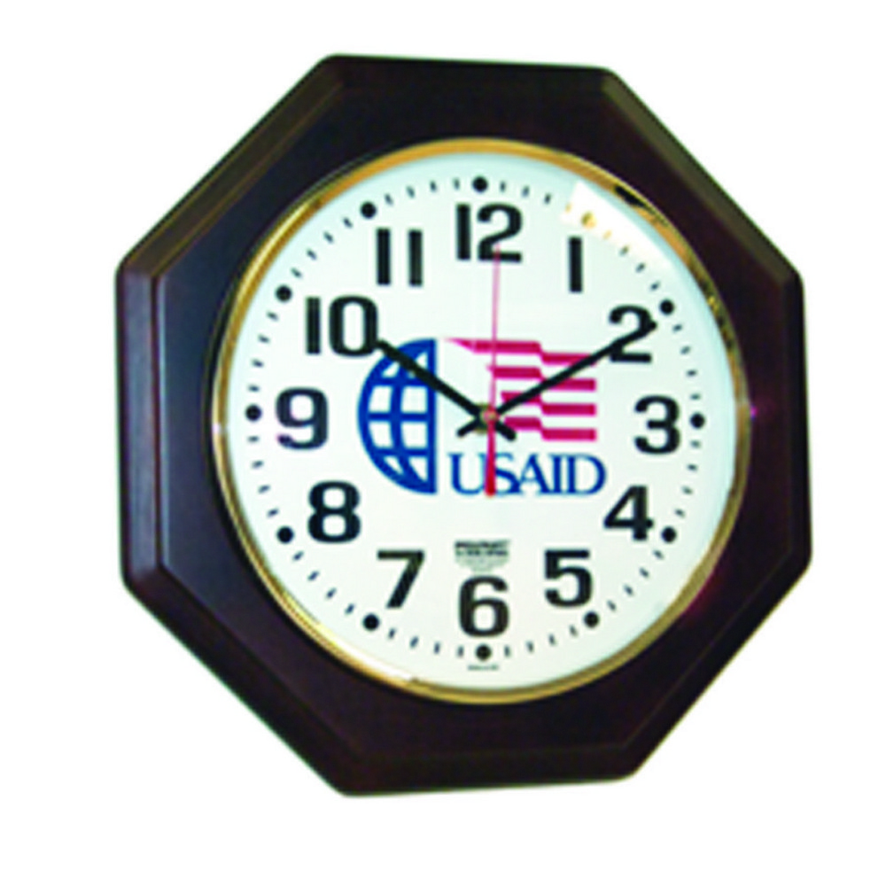 Clock, Wall, Mahogany Octagon, Custom Logo 12 Quartz
