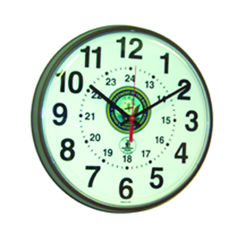 Clock, Wall, 12/24 Hour, Atomic, Black, Custom Logo, 123/4 Diameter