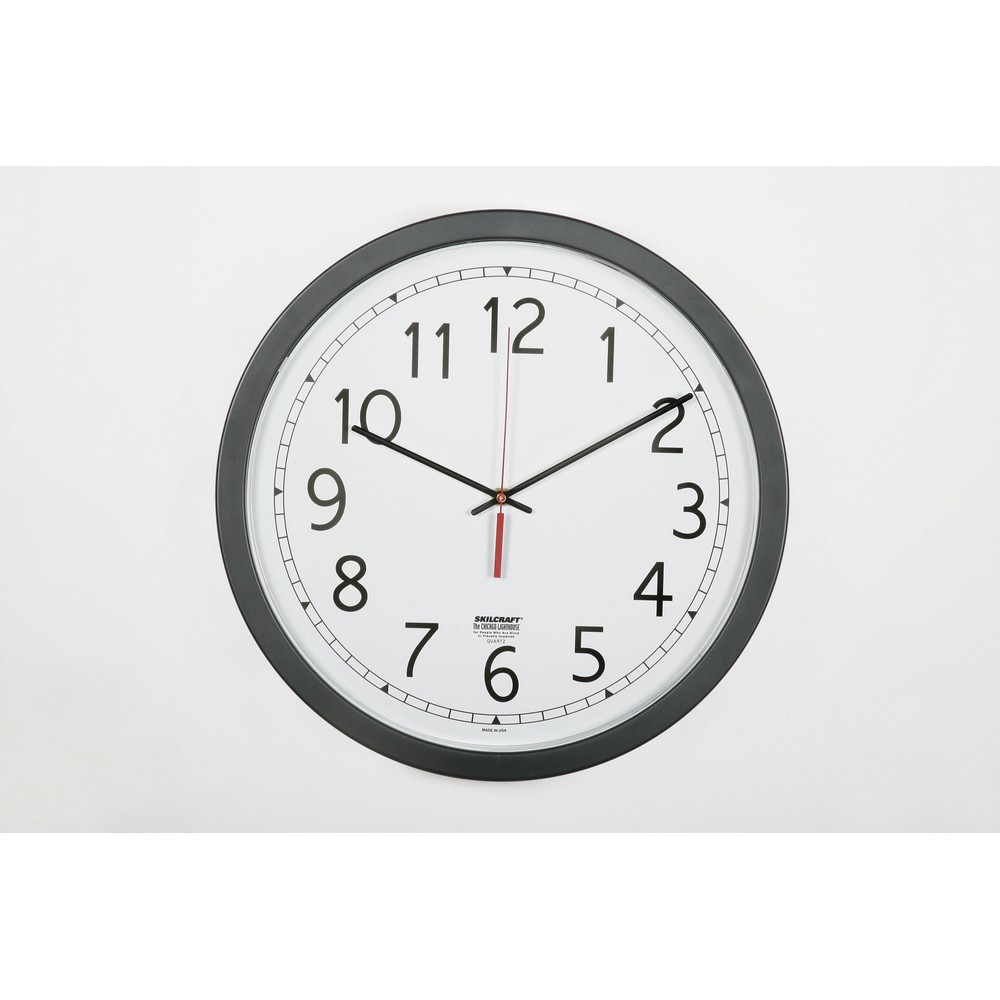 Quartz Wall Clock  Battery Operated  Plastic Contemporary Frame  16.5 Diameter  Black Case/White Face 16.5 Diameter Black