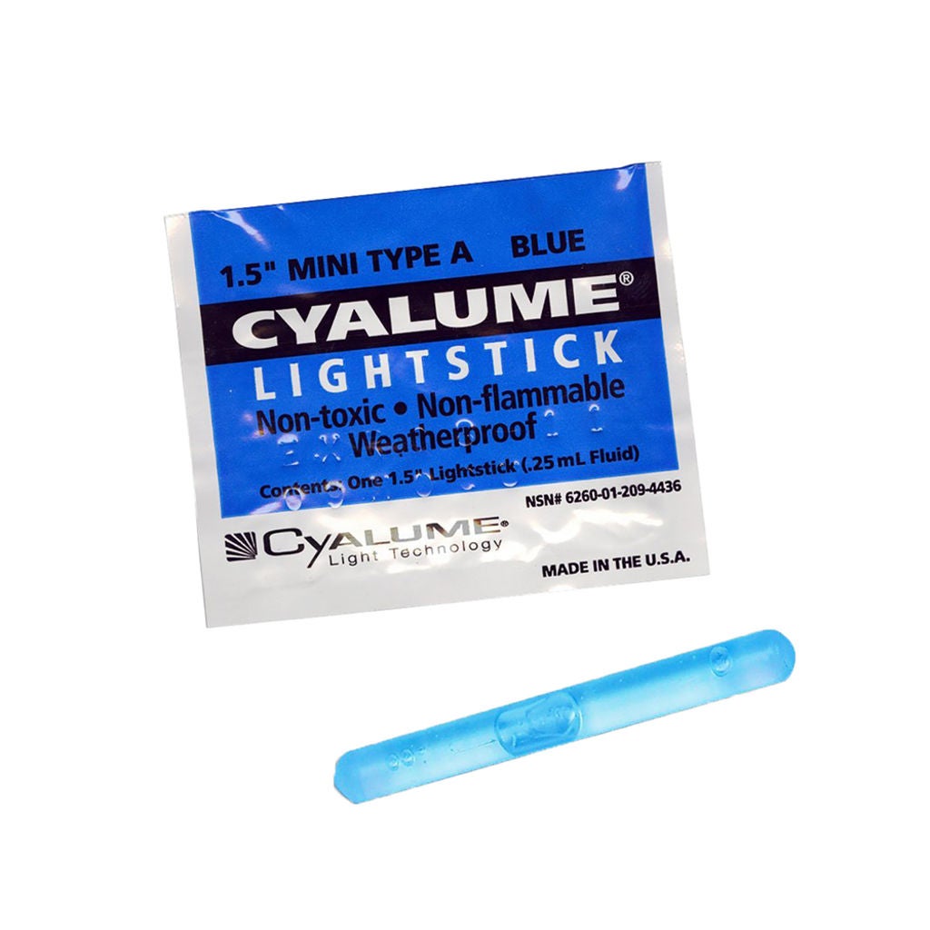 Chemical Light Sticks  Lightstick, Waterproof, 1.5, Blue, 4 Hours, 50/BX. NSN 6260012094436