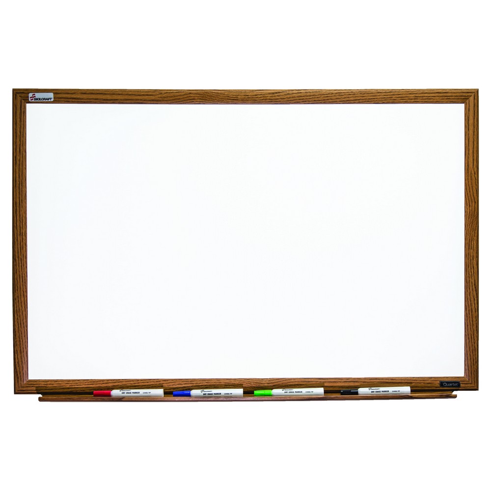 Quartet/SKILCRAFT Magnetic Porcelain Dry Erase Whiteboard  48 x 36  Oak Finish Frame 48 x 36  Magnetic
