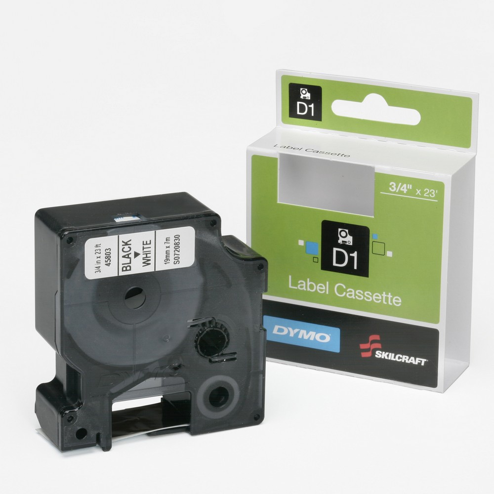 Dymo/SKILCRAFT Standard Label Cassette  3/4 x 26.2  Black on White 3/4 x 26.2 White Standard Label Cassette  OEM SKU DYM45803