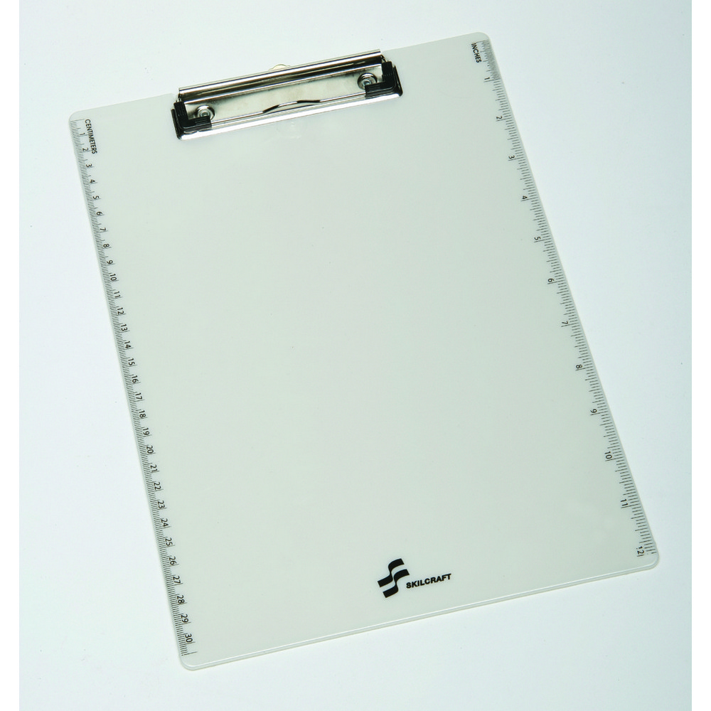 Recycled Plastic Clipboard w/Screen Printed Ruler  Pearl White/Black 9x 12 Pearl White