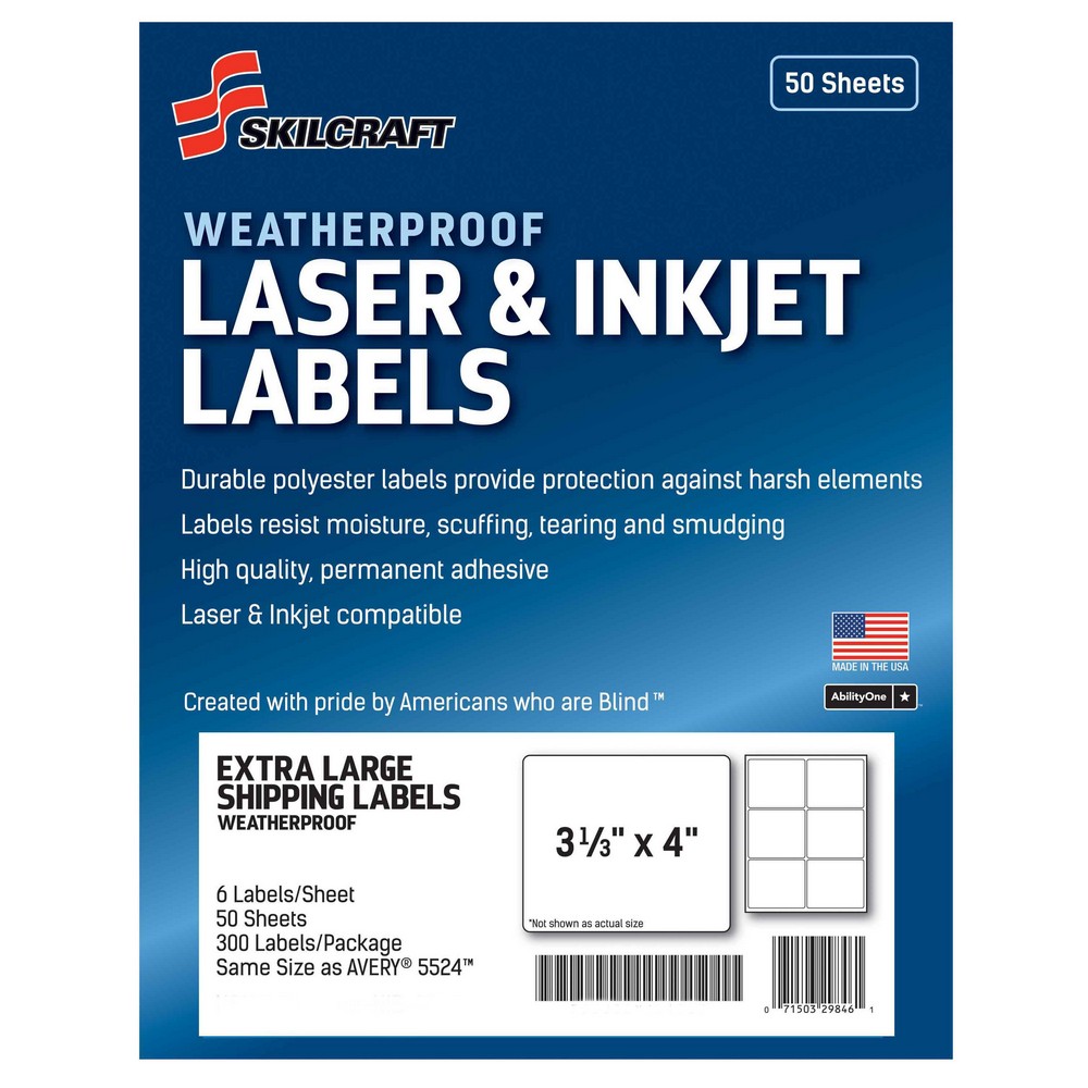 Weatherproof Laser and Inkjet Labels  Extra Large Shipping  31/3 x 4 31/3 x 4 White ExtraLarge Shipping