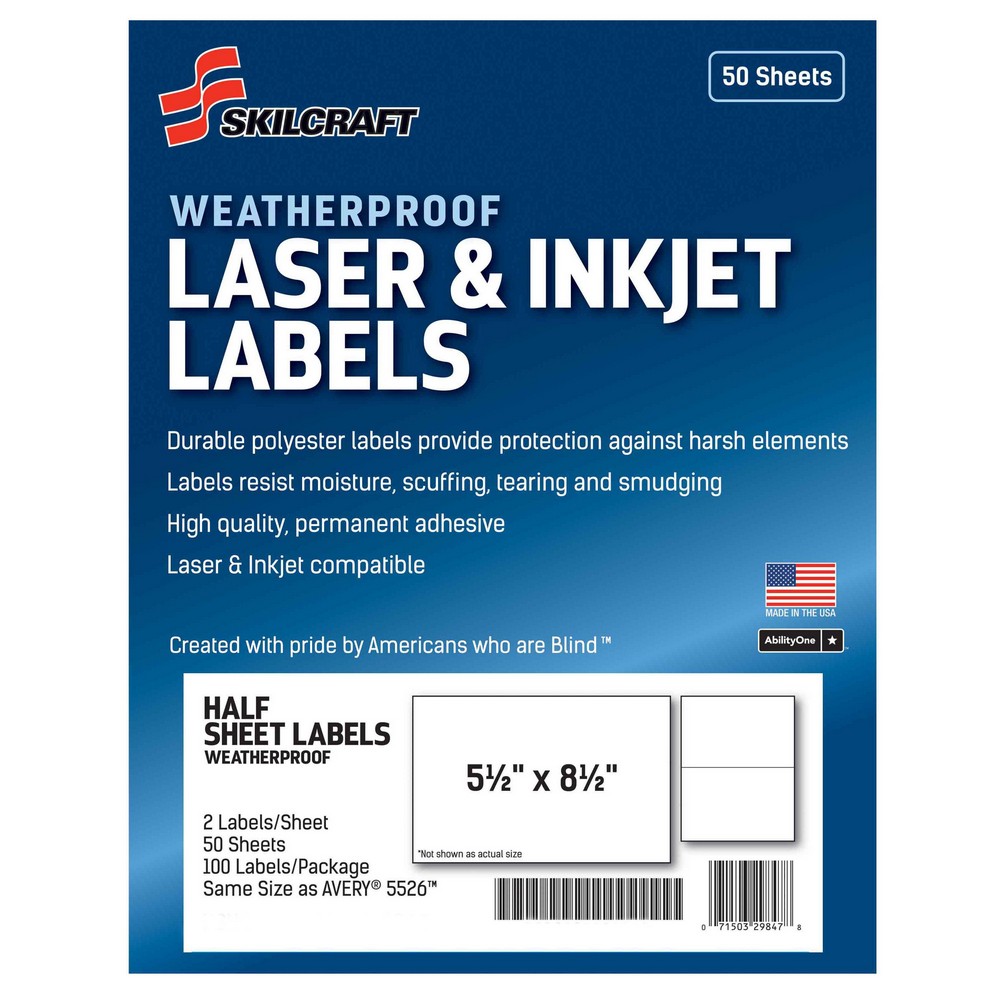Weatherproof Laser and Inkjet Labels  Half Sheet  51/2 x 81/2 51/2 x 81/2 White HalfSheet