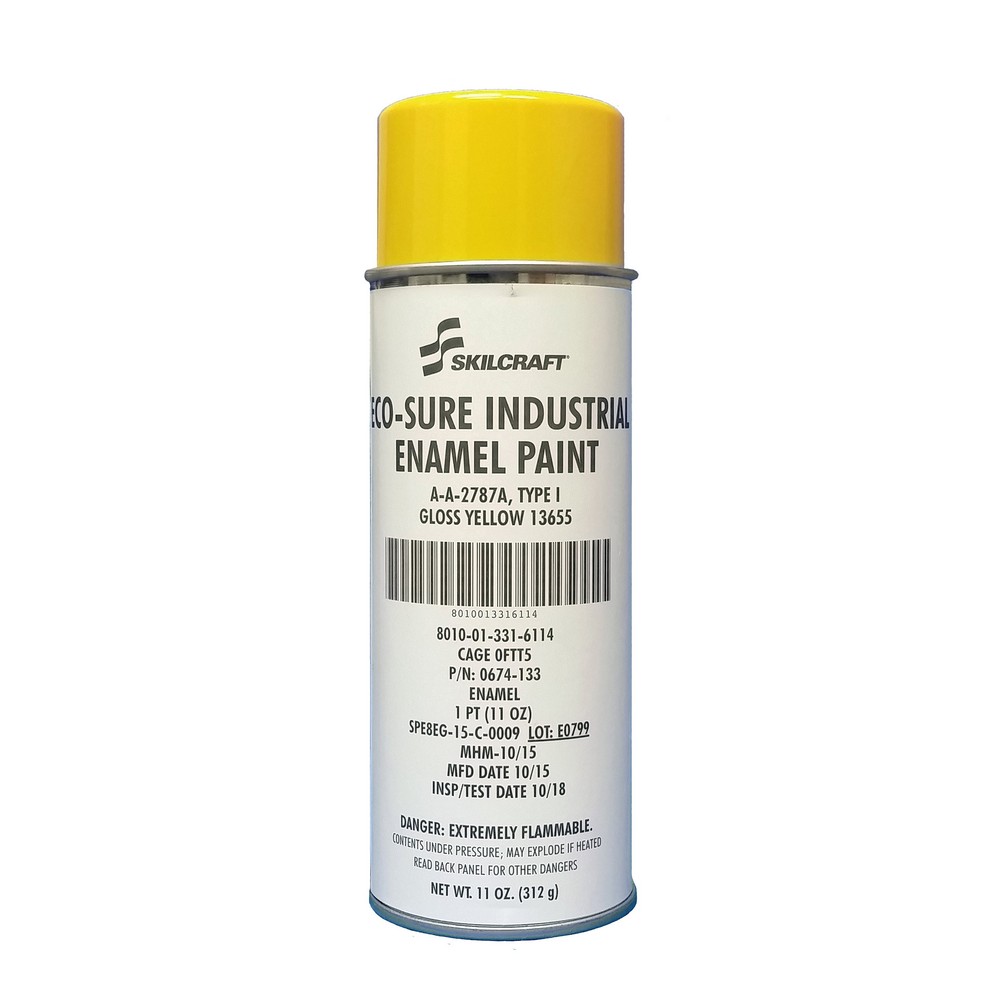 ECOSURE Industrial Enamel Aerosol Paint  Gloss Yellow, 13655  Yellow Type I  AA2787