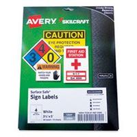 SKILCRAFT/AVERY Surface Safe Sign Labels  31/2 x 5  60 Labels  15 Sheets 31/2 x 5 White Same size as Avery 61514