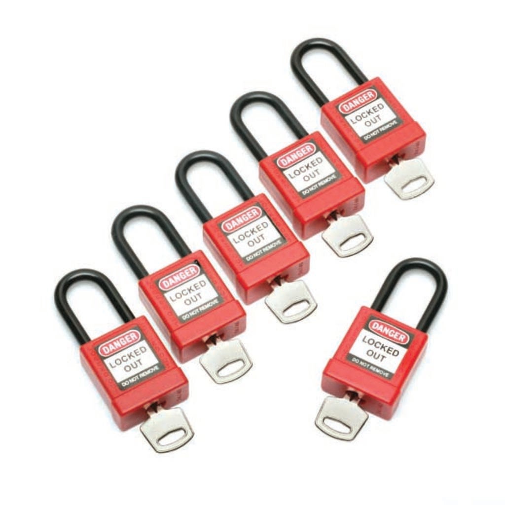 Lockout Devices  Set of 6 Lockout Padlocks, Nylon, Red. NSN 5340016502636
