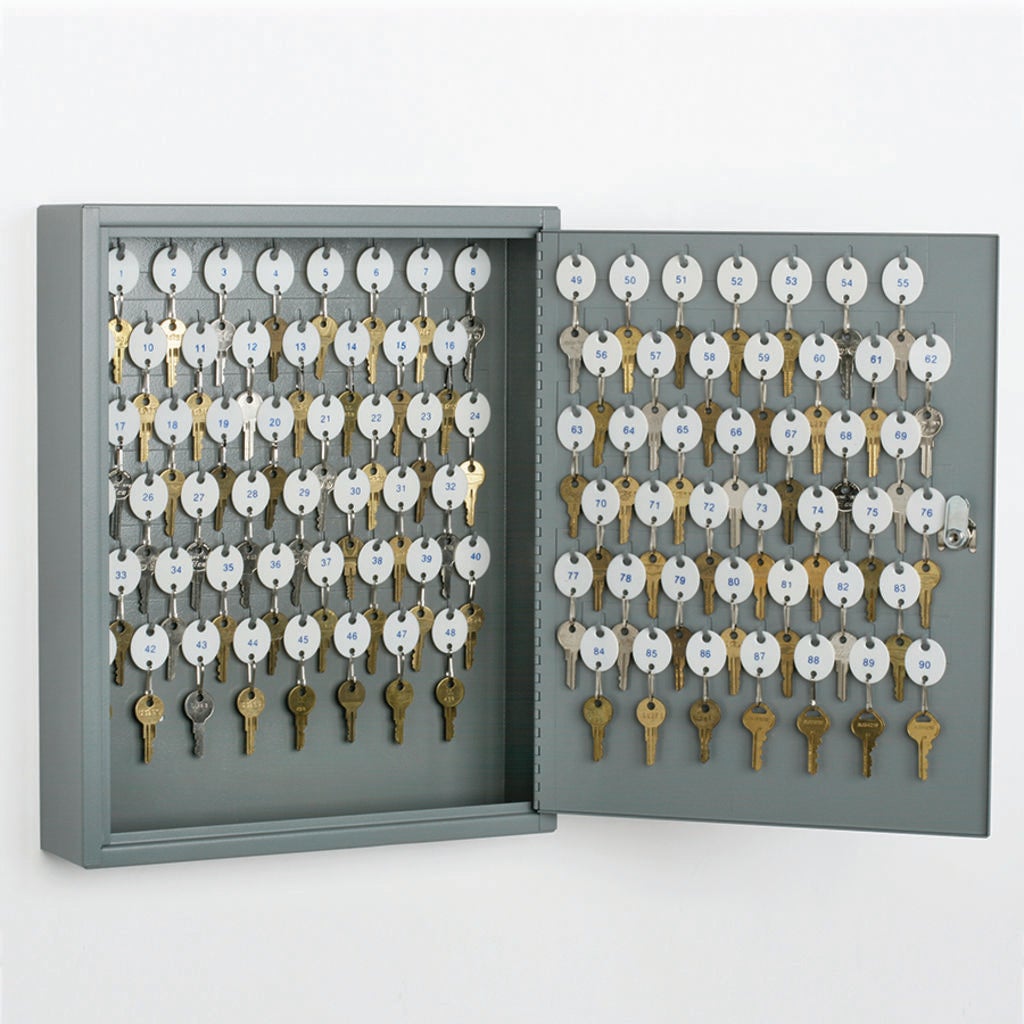 KEY CABINET, WALL MOUNTING, 90 KEYS, GRAY STEEL
