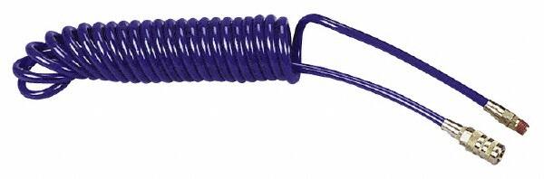 COILHOSE PNEUMATICS 1/4 ID, 1/4 Thread, 15 Long, Blue Polyurethane Coiled & Self Storing Hose
